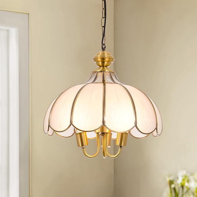 15" European-Style Palace Chandelier, 3-Light Vintage Gold Ceiling Light Fixture, Modern Gorgeous Metal Hanging Pendant Lamp for Farmhouse Dining Room Bedroom Kitchen Island