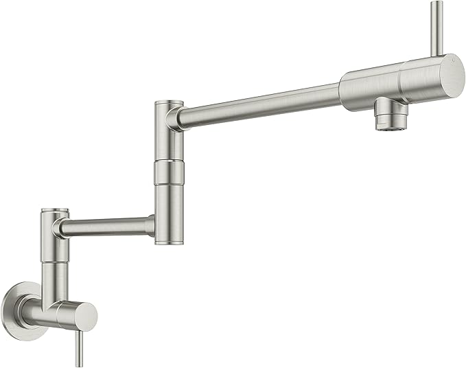 Pfister Lita Pot Filler Kitchen Faucet, 2-Handle, Wall Mounted, Single Hole, Stainless Steel Finish, GT533PFS
