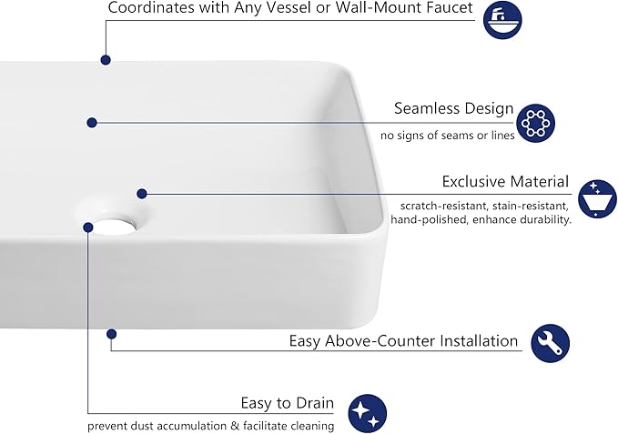 DeerValley DV-1V032 Ally White Ceramic Rectangular Vessel Bathroom Sink