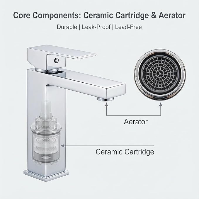 AVSIILE Chrome Bathroom Faucet, Single Hole Vanity Bath Faucet, Single Handle Modern Stainless Steel Bathroom Faucets for Sink 1 Hole with Pop Up Drain Stopper & Water Supply Hoses