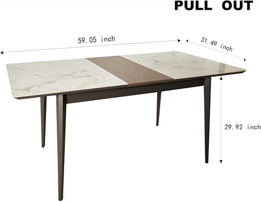 Extendable Dining Room Table, 51”-59”Large Kitchen Table Set for 6 to 8 People,Faux Marble Tabletop Foldable Tables for Conference Room (1 Table Only) (51”-59”)