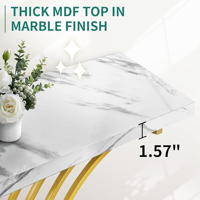 YITAHOME Gold Console Table, Modern Hallway Table for Entryway, 40 inch Entryway Tables Narrow Sofa Table for Living Room, Hallway, Faux Marble White