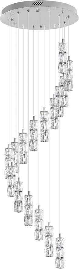 ykolupty H110 Chandelier for High Ceiling 16-Lights Crystal Pendant Light with Remote Large Chandelier for Living Room Staircase Villa