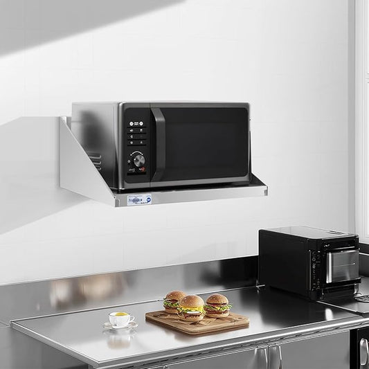 Profeeshaw Stainless Steel Microwave Shelf 18"x24", Heavy Duty Wall Mounted Floating Shelf, NSF Certified Appliance Rack for Commercial & Home Kitchens, Restaurants, Hotels, Bars