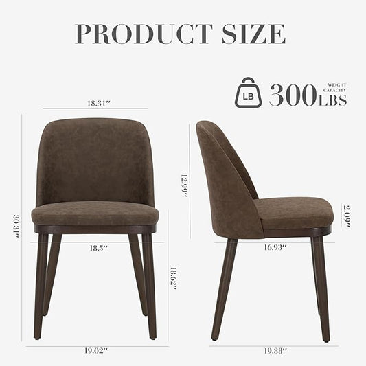 COLAMY Upholstered Dining Chairs Set of 2, Modern Kitchen Chairs with Back, Leather Side Dining Room Chairs with Wood Legs for Kitchen Dining Room Restaurant,Dark Brown