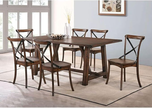 JUSTONE Set of 2 Cross Back Chair, Dining Chair Furniture 2-Pack, Sturdy X-Back Chair Wooden Chairs for Kitchen, Dining Room- Dark Oak & Black