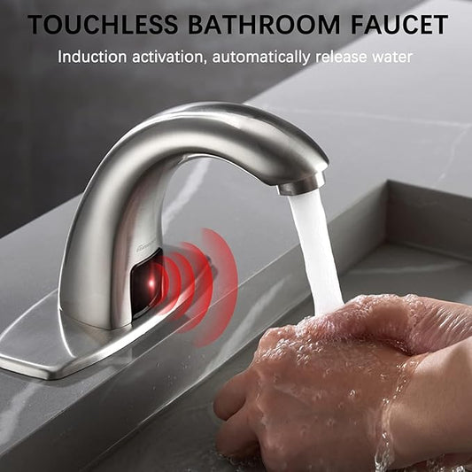 Charmingwater Touchless Bathroom Sink Faucet with Automatic Sensor, Motion Bathroom Faucet with Hole Cover Plate, Brushed Nickel