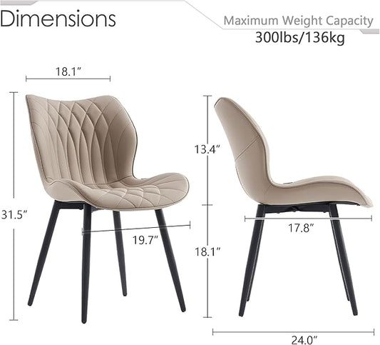 Kidol & Shellder Dining Chairs Set of 2, PU Leather Upholstered Kitchen Chairs with Back Armless, Mid Century Modern Side Chair for Dining Room, Living Room, Lounge, Restaurant, Khaki