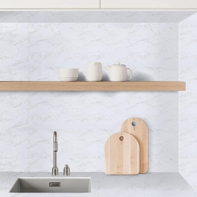 Abyssaly Glossy Marble Contact Paper White Wallpaper Peel and Stick Self Adhesive Waterproof Contact Paper for Countertop Kitchen Cabinets Bathroom 11.8in X 78.7in