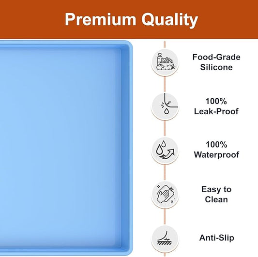 ukeetap Extra Thick Silicone Mat Waterproof with Raised Edge 19โ x 12โ, BPA Free Non-Slip Dog & Cat Food Mat, Feeding Mat for Food and Water Bowls, Spill Proof Mat to Protect Floors, Blue