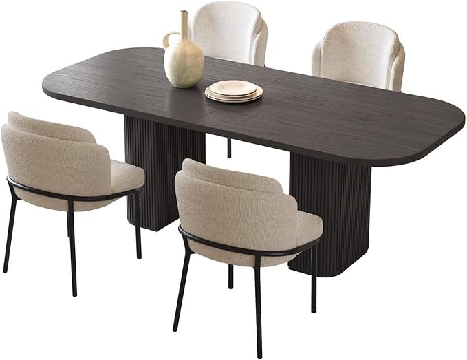 Miuuod 5-Piece 65" Wooden Dining Set, Dining Table & Chair for 6, Includes Dining Table,4 Upholstered Chairs,with Wood Legs,Table Set for Dining Room, Kitchen, Black