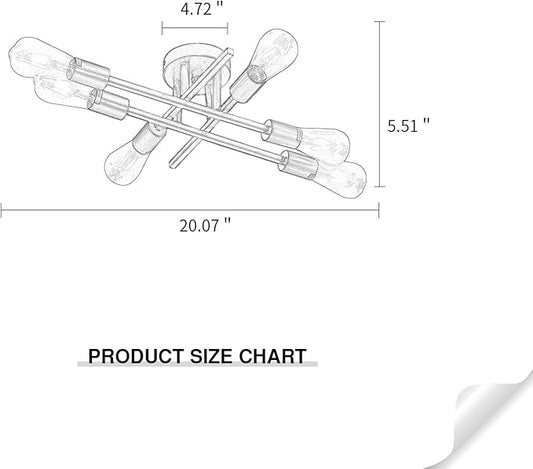 ZGLAOJT 6-Lights Semi Flush Mount Ceiling Light Fixture,Black Industrial Chandelier,Farmhouse Lighting for Dining Room Living Room Kitchen Bedroom
