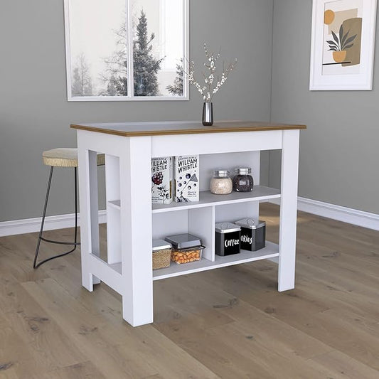Modern Dining Table Kitchen Island Table 35in H Four Legs Three Open Shelves Sturdy Stable Easy Clean Adjustable Expandable Luxury Counter Console Living Room Decor