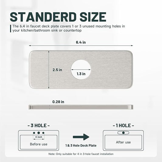 6 Inch Brushed Nickel Sink Hole Cover, Greenspring 4" Hole Cover Deck Plate, Bathroom Faucet Deck Plate, Stainless Steel Square Escutcheon for Bathroom or Kitchen Single Hole Vanity Sink Faucet