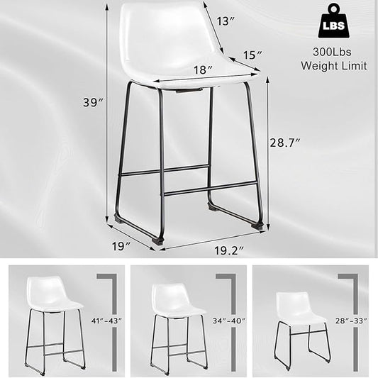 LEMBERI 30 inch Bar Stools Set of 2, Modern Counter Height Bar Stools, Faux Leather Barstool with Back and Metal Leg, Armless Bar Chairs for Kitchen Island (White, 2pcs 30")