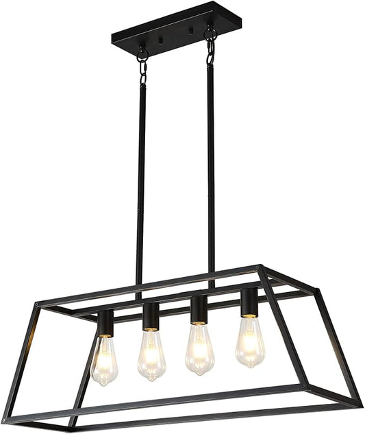 HQZBPTPendant Lighting for Kitchen Island Linear Hanging Light Fixture Matte Black 4-Light Industrial Pendant Lighting for Kitchen Island