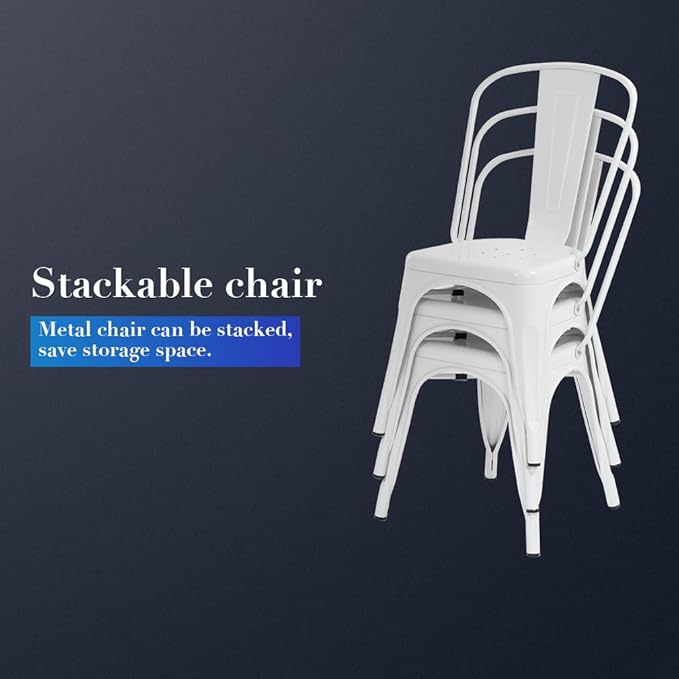 FDW Metal Dining Chairs Metal Chairs Patio Chair Seat Height Dining Room Kitchen Chair Tolix Restaurant Chairs Bar Stackable Chair Trattoria Metal Indoor Outdoor Chairs (Cream)