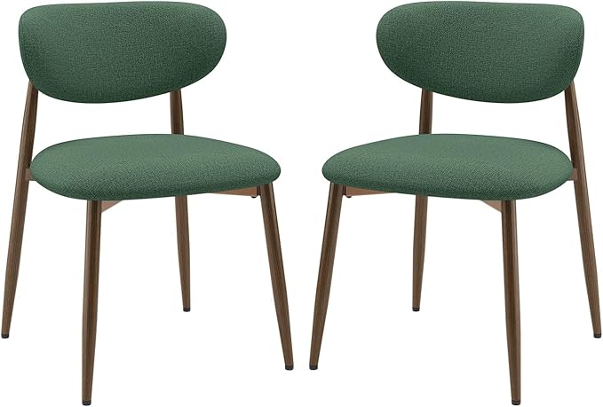 MALOL Dining Chairs Set of 2, Upholstered Dining Room Chairs with Metal Legs and Anti Slip Pads, Curved Back Kitchen Chair for Home and Restaurant Use, Green