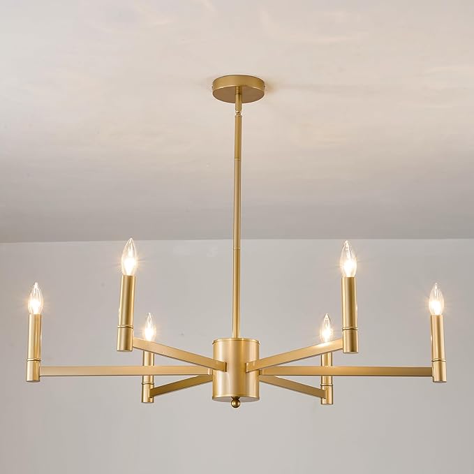 ASGYISA 6-Light Gold Candle Chandeliers Modern Farmhouse Ceiling Light Fixture Industrial Lighting for Dining Room Living Room Bedroom Kitchen Island Foyer