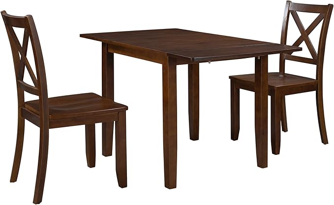 3-Piece Farmhouse Dining Table Set, Wood Drop Leaf Breakfast Nook Dining Table Set with 2 X-Back Chairs for Small Places