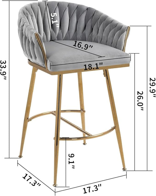 26'' Counter Height bar stools Set of 2 Kitchen Island Counter bar Stool with Hand- Wave Back, Golden Chromed Base and footrest,for Living Room