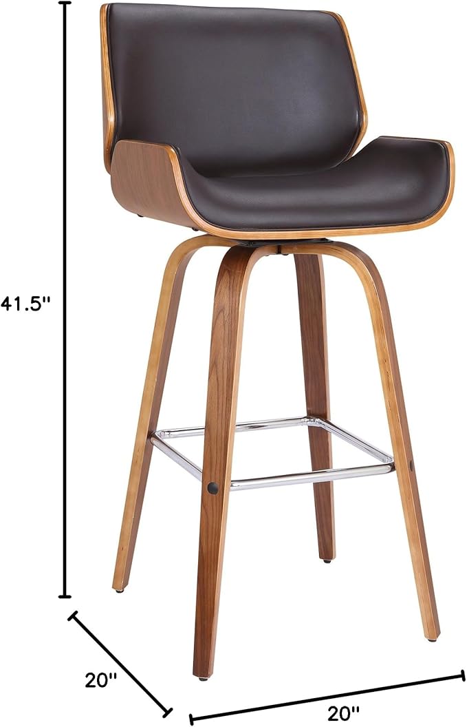 Armen Living Tyler 30" Bar Height Swivel Brown Faux Leather and Walnut Wood Bar Stool - Set of 4