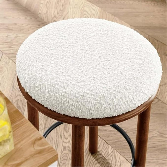 Modway Fable 26 Inch Backless Counter Stools Set of 2 in Walnut Ivory - Kitchen Stools Counter Height - 2Pcs Upholstered Padded Boucle Seat for Kitchen Counter or Island with Wood Legs and Footrest