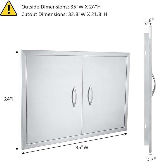 JIE JIN 35" W X 24" H Outdoor Kitchen Doors Double Doors Thickened 304 Brushed Stainless Steel BBQ Access Door BBQ Island Doors Outdoor Kitchen Accessories Door for Outdoor Kitchen BBQ Island