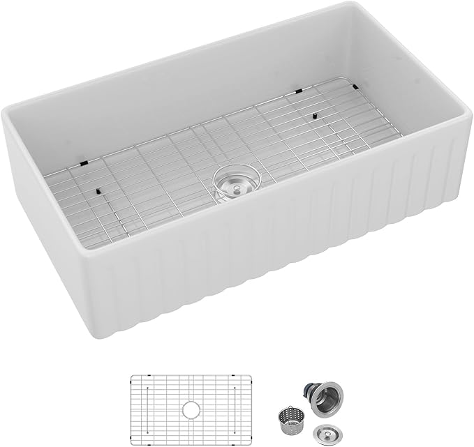 36 Inch White Farmhouse Sink Fireclay Apron Front Single Bowl Farm Sink Heavy Duty Large Deep Farm House Style Drop In Undermount Glossy WhiteSinks Basin for Kitchen 36" x 20" x 10"