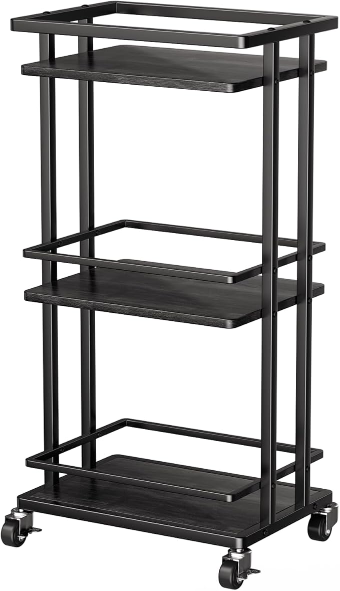 OKZEST 3 Tier Bar Cart for Home, Rolling Mini Liquor Bar for Wine Beverage Dinner Party, Utility Kitchen Storage Island Serving Cart on Wheels, Coffee Bar Cabinet for Kitchen Dining Living Room, Black