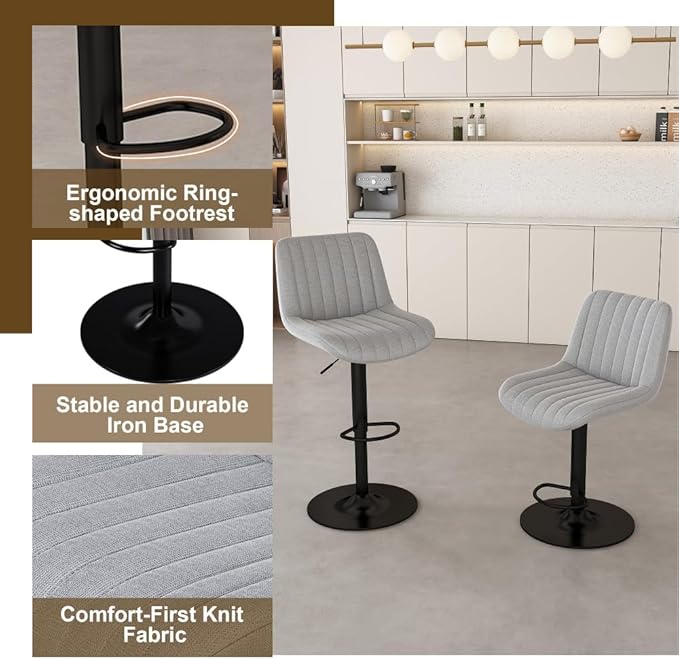 63-inch Modern Kitchen Island Set with 4 Gray Bar Stools, Black Marble Look Surface, LED Lighting & Grille Design for Dining Room and Open Concept Spaces