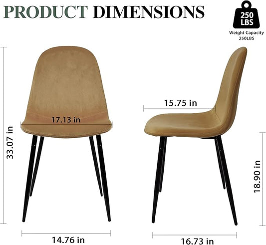 CangLong Set of 2 Velvet Dining Chairs with Metal Legs, Accent Chairs for Living Room & Bedroom, Modern Side Chairs for Kitchen/Restaurant, Earthy Yellow
