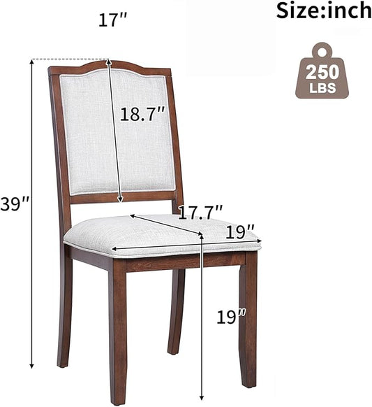 Ball & Cast Farmhouse Dining-Chairs Set of 4, High Back Wood Frame Dining Room Chair with Padded Seat, Modern Upholstered Kitchen Island Seating, 4 Pack Mid-Century Chairs, Cherry&Beige