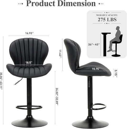 COLAMY Bar Stools Set of 2, Adjustable Modern Swivel Bar Chairs, Faux Leather Upholstered Barstools Counter Height with High Backrest for Bar, Kitchen Island, Dining Room, Black