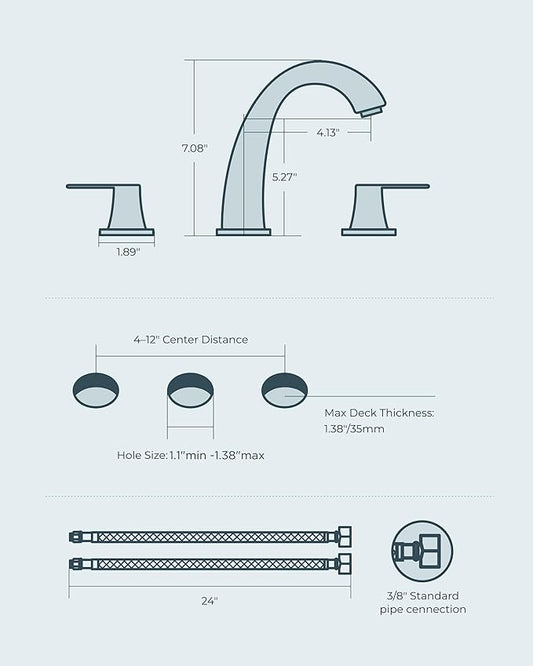 FORIOUS Bathroom Faucets 3 Hole, Brushed Nickel Bathroom Sink Faucet for Vanity with Pop-up Drain and Supply Lines, Lead-Free 8 Inch Widespread Faucet for 3 Hole Sink