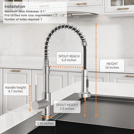 OWOFAN Kitchen Faucet with Pull Down Sprayer Industrial 1 Handle 1 Hole Or 3 Hole Faucet for Farmhouse Camper Laundry Utility Rv Wet Bar Sinks, Stainless Steel Brushed Nickel