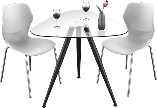 Mango Steam Lisbon 3-Sided Bistro Table, Tempered Glass Triangle Top - Modern Pub Table for Dining Room and Kitchen (Black)