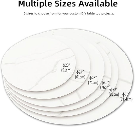 Round Table Top Multiple Sizes - Tempered Glass with Marble Design, Shatter-Resistant & Heatproof Surface Protector, Multipurpose for Dining/Coffee/Patio/End Table DIY Replacement (White, 24 inch)