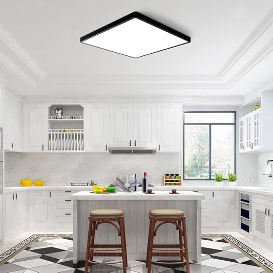 12inch 24W LED Flush Mount Ceiling Light, 4000K Square LED Ceiling Light, Black Flat Panel Lighting for Bedroom, Kitchen, Living Room