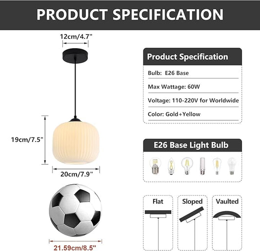 Milk Glass Round Pendant Light Striped Glass Pendant Lights Modern Globe Pendant Lights Kitchen Island Black Mid Century Hanging Ceiling Light White Pendant Light Fixture (2 Pack)