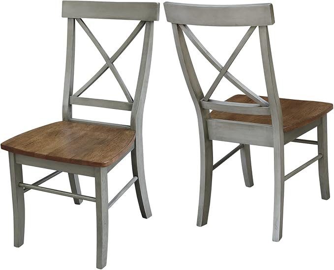 Set of Two X-Back Dining Chairs, Distressed Hickory/Stone