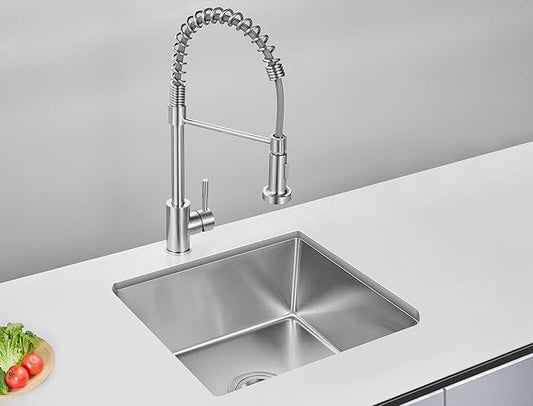 MENATT 18 x 18 inch Undermount Small Kitchen Sink, T-304 Stainless Steel Handmade Bar Sink, Single Bowl Kitchen Sink with Strainer, Brushed