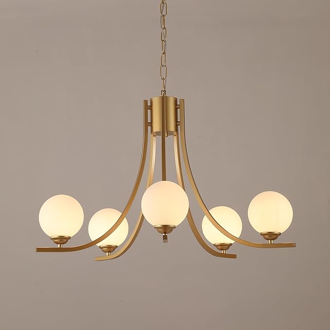 Glass Globe Chandelier,Gold Farmhouse Chandeliers for Dining Room,Modern Sputnik Dining Room Light Fixtures,Adjustable Chain Ceiling Lighting for Living Room Bedroom Kitchen Island