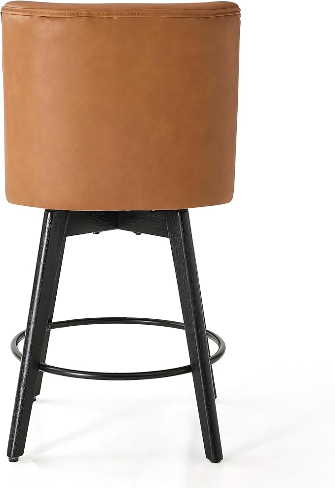 Vipbear Counter Height Bar Stools Set of 2, 26" H Swivel Bar Stools with Backs, PU Leather Upholstered Bar Chairs with Solid Wood Legs for Kitchen Island, Dining Room, Home Bar, Brown