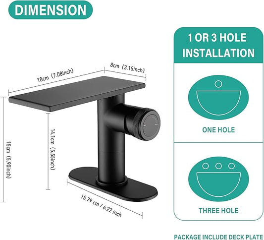 becola Modern Bathroom Sink Faucet,Black Bathroom Faucet,Waterfall Faucet for Bathroom Sink,Single Hole Cold and Hot Vanity Faucet,Single Handle Vessel Sink Faucet with Adjust Knobs and Deck Plate