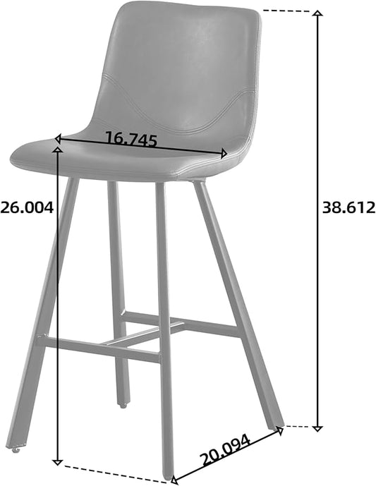 26" Counter Height Bar Stools Set of 2,Faux Leather Barstools with Ergonomic Backrest & Footrest, Sturdy Black Metal Frame PU Bar Chairs for Kitchen Island, Home Bar, Restaurant (Cognac)