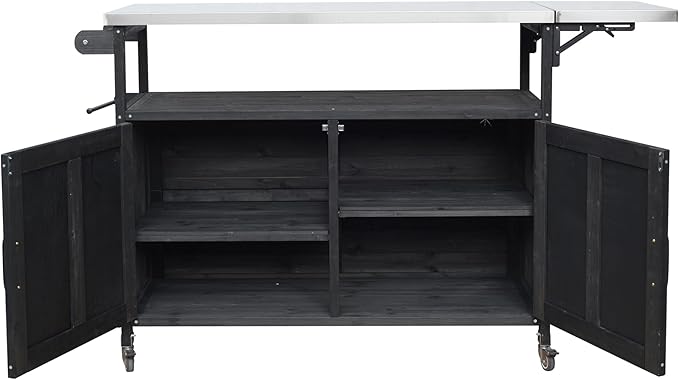 JIJIWANG 60.6" Mobile Kitchen Storage Island with Storage Cabinet and Towel Rack, Foldable Outdoor Kitchen Island with Stainless Steel Top and Lockable Wheels for Patio and Outdoor Black