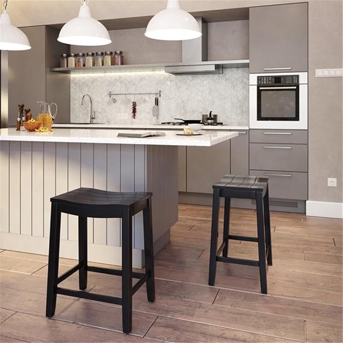 Hillsdale Fiddler Wood Backless Counter Height Stool with Saddle-Style Seat, Black