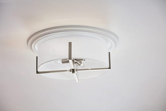 KICHLER Malen 4-Light Flush Mount, Updated Light with White Fabric Shade in Classic Pewter, for Bedroom, Hallway, Kitchen, or Smaller Mudroom (20" x 8.25")