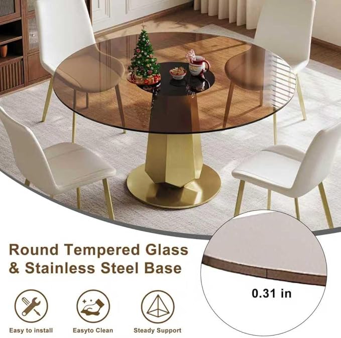 Modern Tempered Glass Dining Table for 6-8, Rectangular Kitchen Table with Heavy-Duty Stainless Steel Base, Elegant Easy-Clean Furniture for Dining Room & Family Gatherings (Glass)